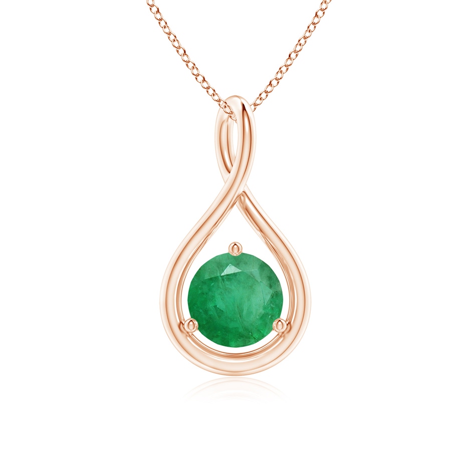 6mm A Solitaire Round Emerald Infinity Twist Pendant in Rose Gold 