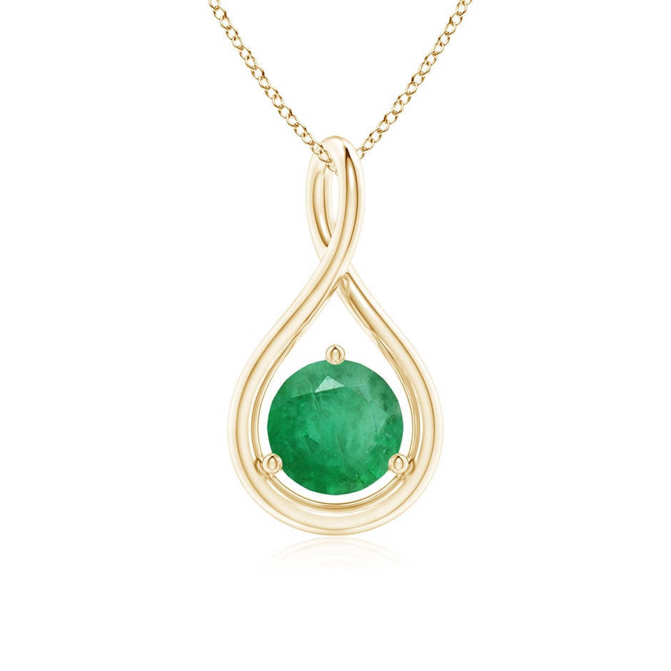 6mm A Solitaire Round Emerald Infinity Twist Pendant in Yellow Gold 