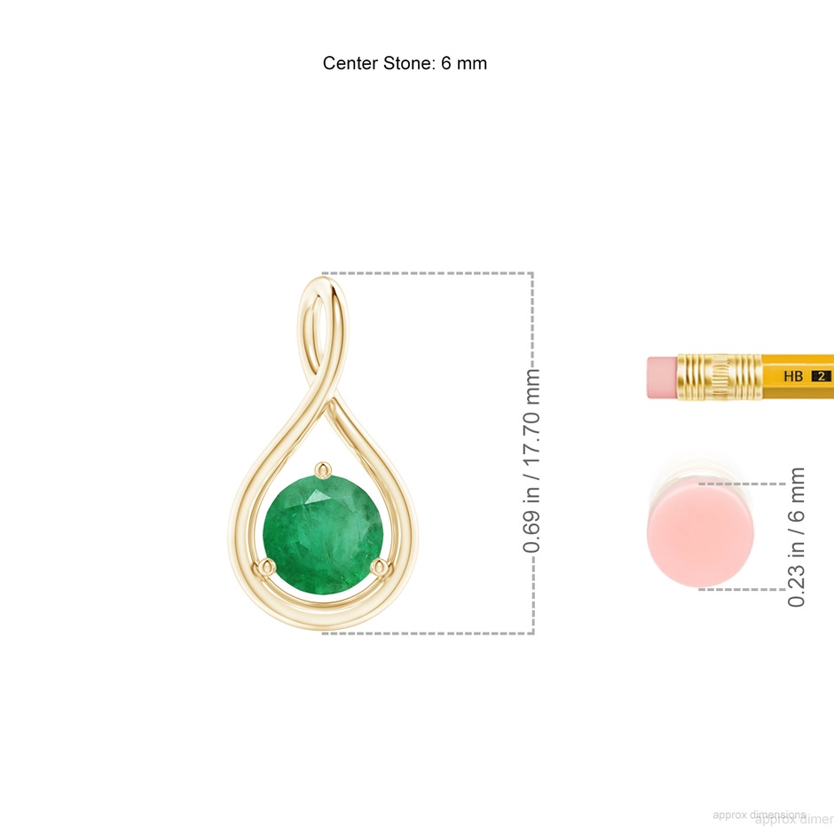 6mm A Solitaire Round Emerald Infinity Twist Pendant in Yellow Gold ruler