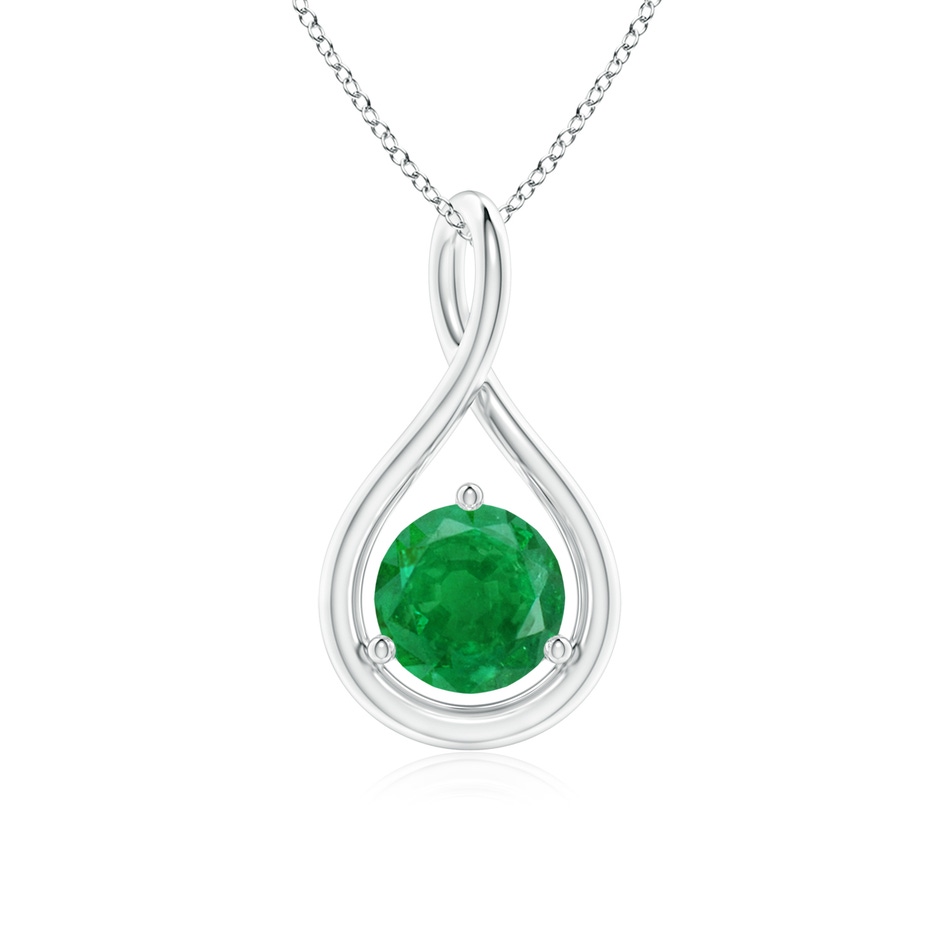 6mm AA Solitaire Round Emerald Infinity Twist Pendant in P950 Platinum 