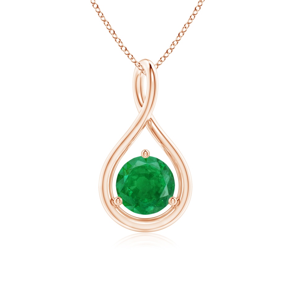 6mm AA Solitaire Round Emerald Infinity Twist Pendant in Rose Gold 