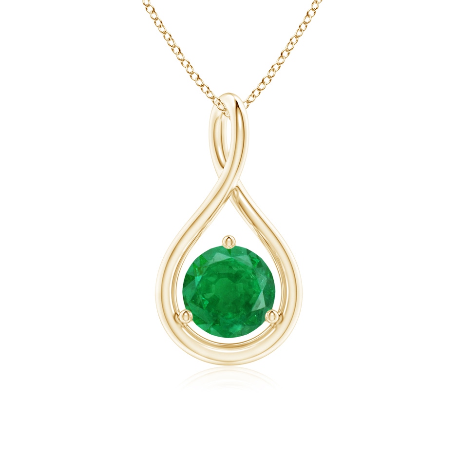 6mm AA Solitaire Round Emerald Infinity Twist Pendant in Yellow Gold 