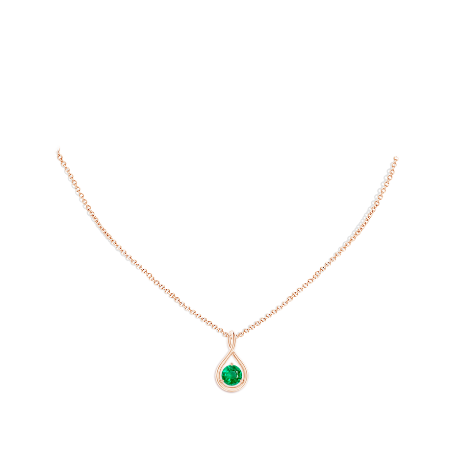 6mm AAA Solitaire Round Emerald Infinity Twist Pendant in Rose Gold pen