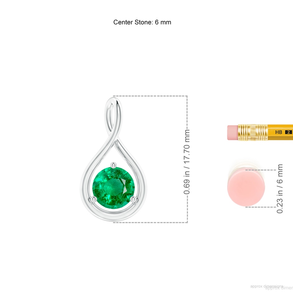 6mm AAA Solitaire Round Emerald Infinity Twist Pendant in S999 Silver ruler