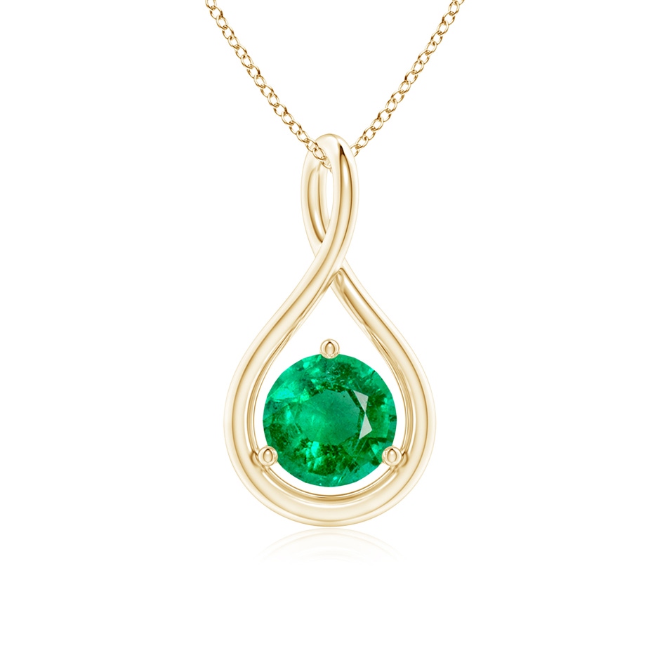 6mm AAA Solitaire Round Emerald Infinity Twist Pendant in Yellow Gold 