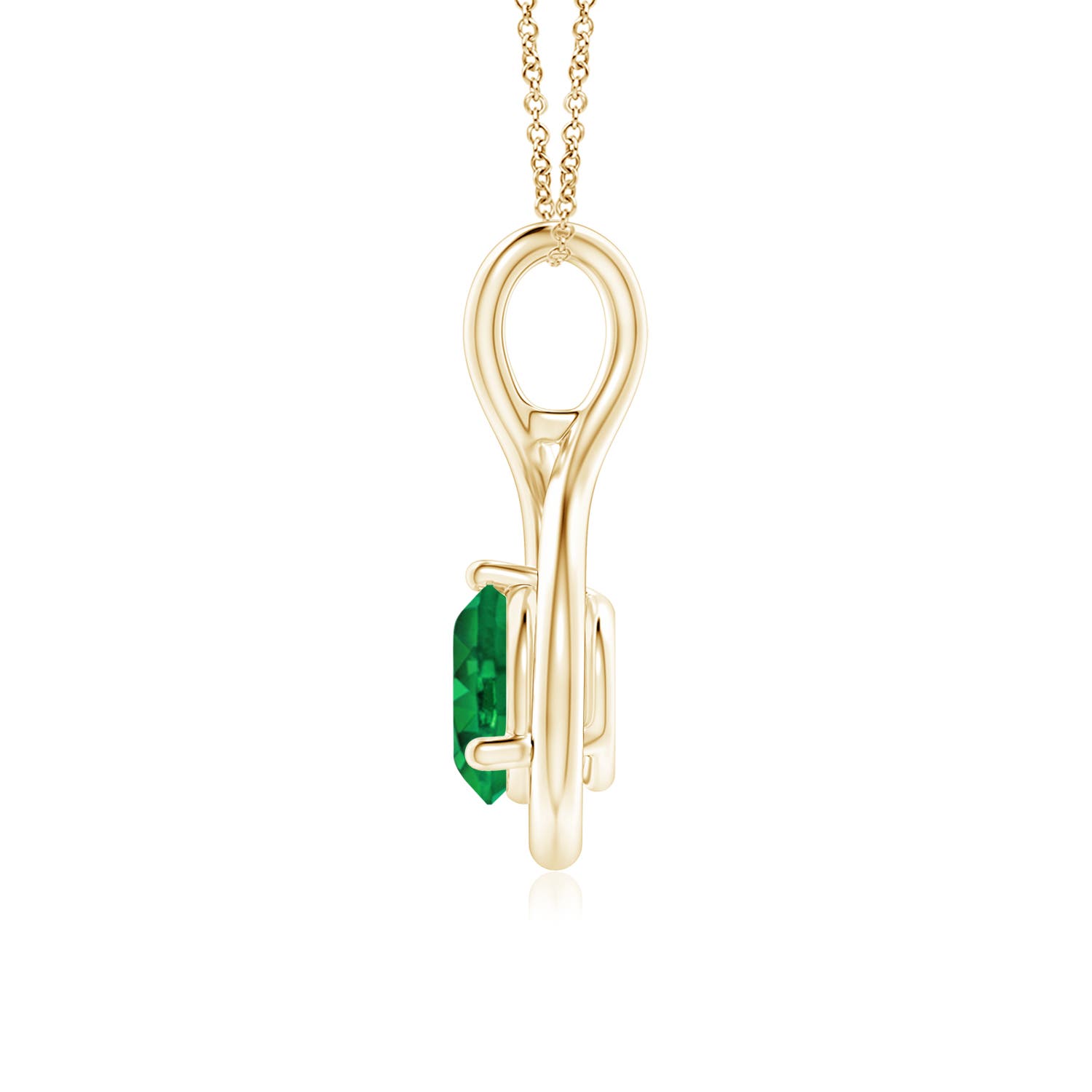6mm AAA Solitaire Round Emerald Infinity Twist Pendant in Yellow Gold