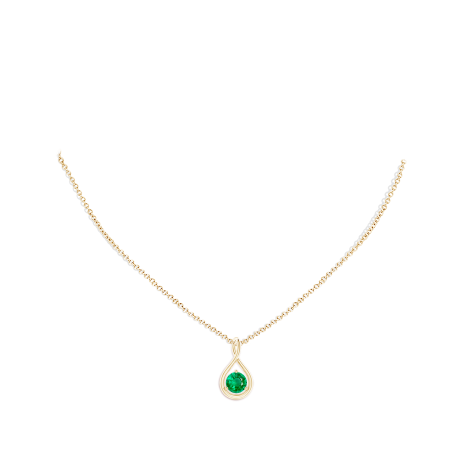 6mm AAA Solitaire Round Emerald Infinity Twist Pendant in Yellow Gold pen