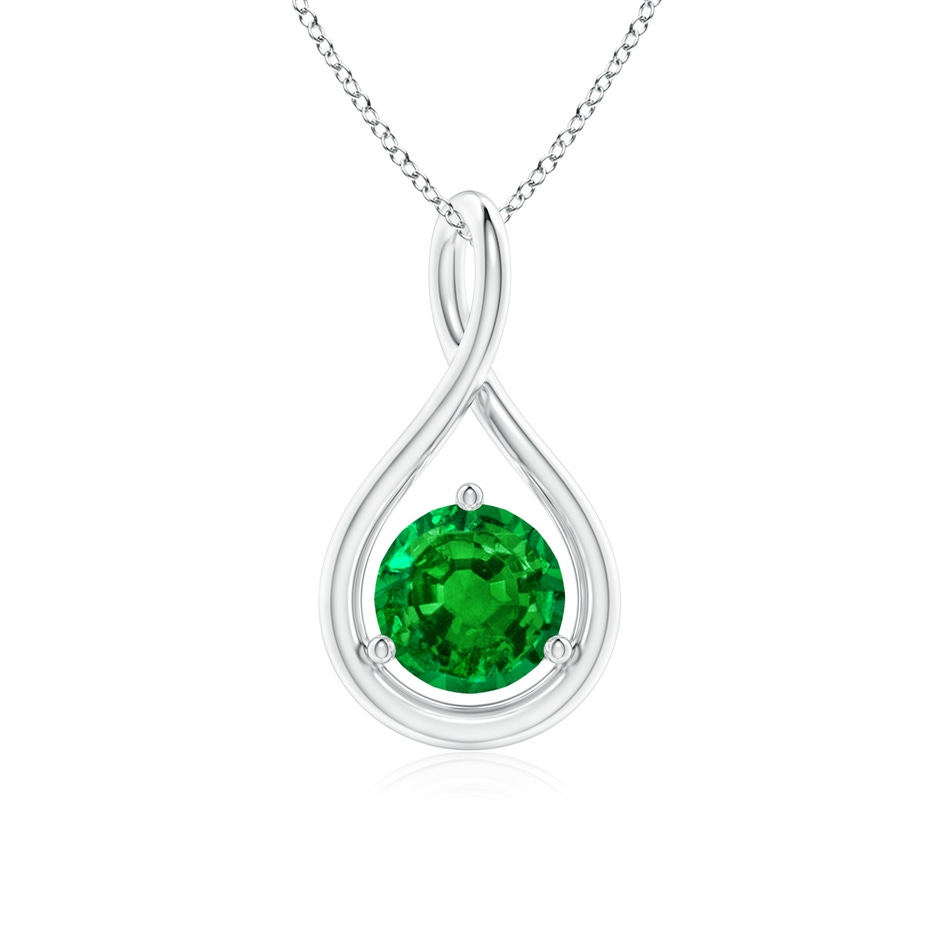 6mm AAAA Solitaire Round Emerald Infinity Twist Pendant in 18K White Gold 