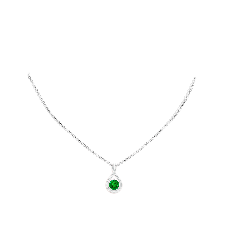 6mm AAAA Solitaire Round Emerald Infinity Twist Pendant in 18K White Gold pen