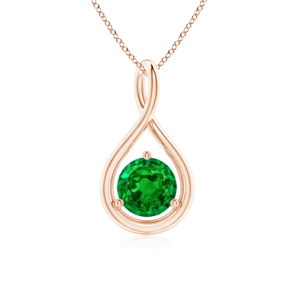 6mm AAAA Solitaire Round Emerald Infinity Twist Pendant in Rose Gold 