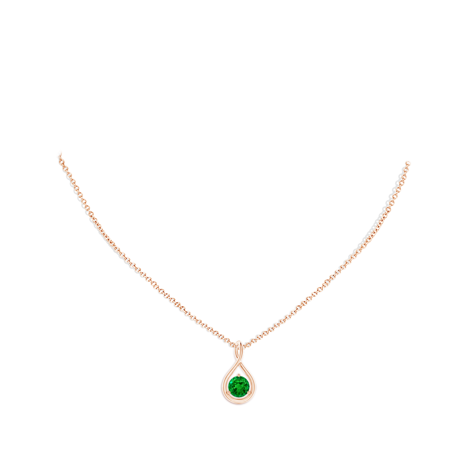 6mm AAAA Solitaire Round Emerald Infinity Twist Pendant in Rose Gold pen