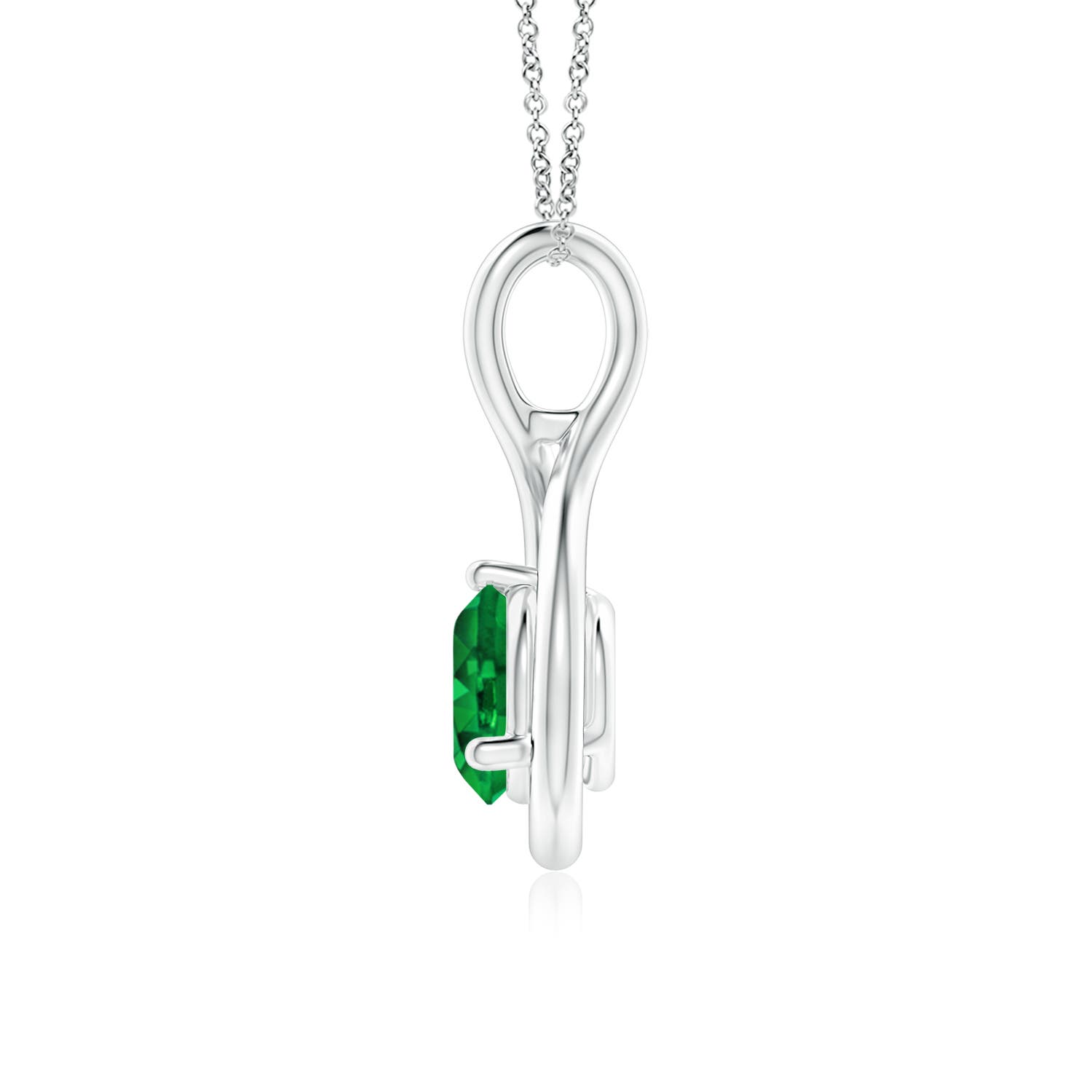 6mm AAAA Solitaire Round Emerald Infinity Twist Pendant in White Gold - side 2