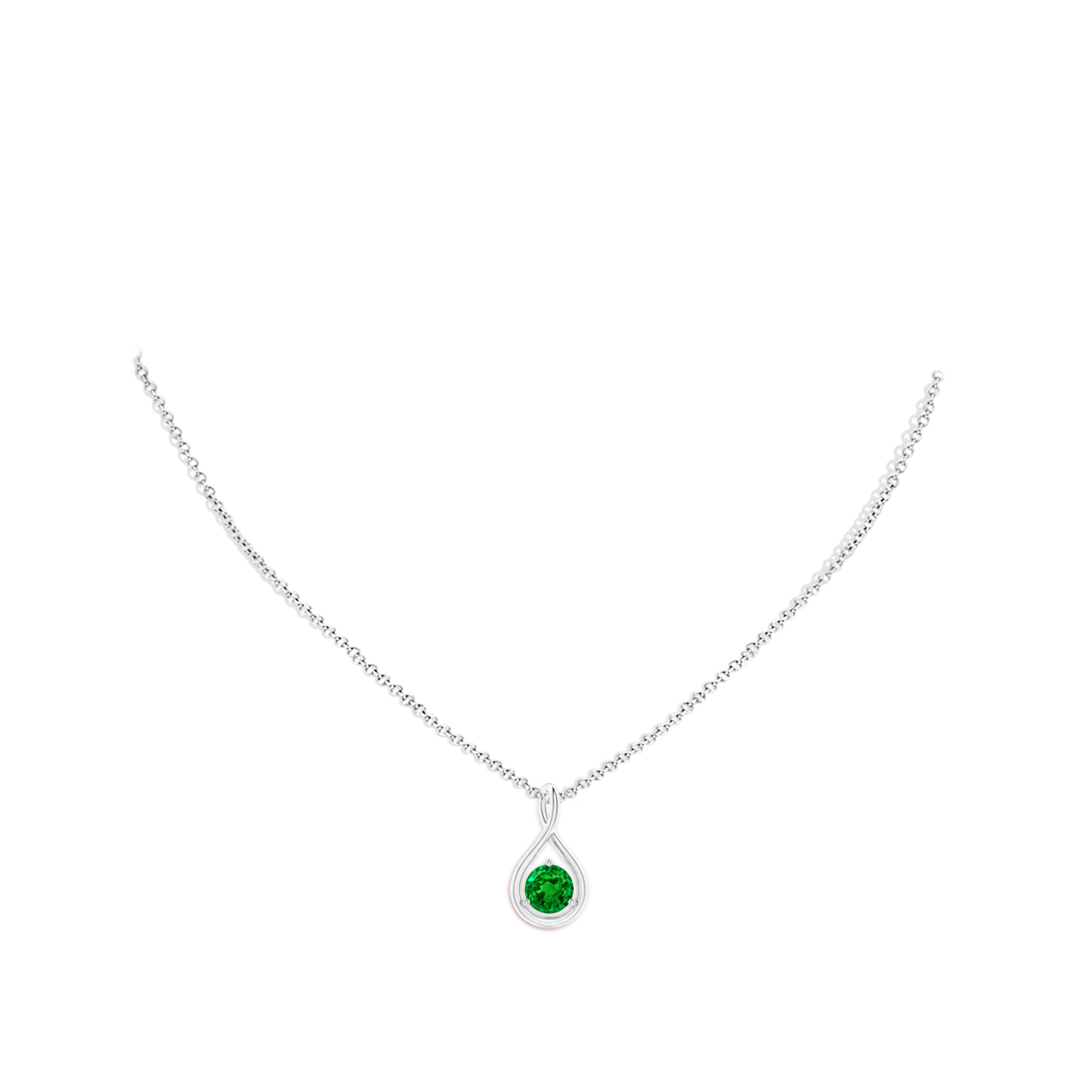 6mm AAAA Solitaire Round Emerald Infinity Twist Pendant in White Gold - body_neck