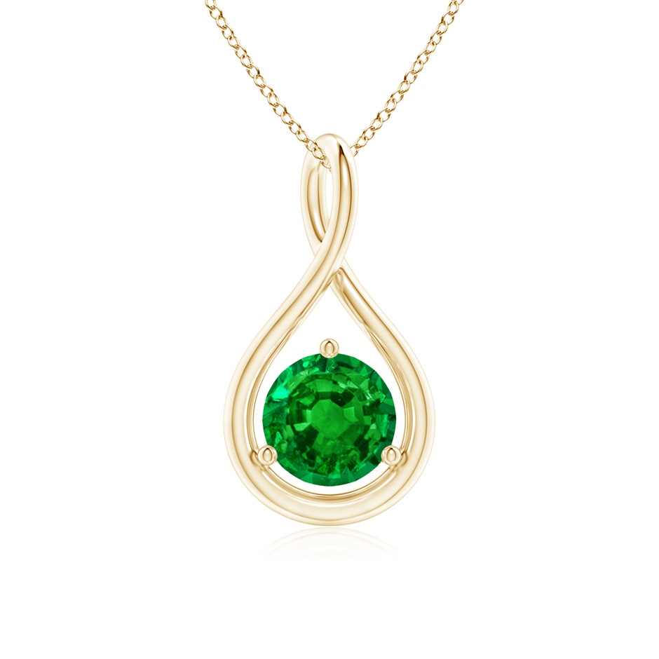 6mm AAAA Solitaire Round Emerald Infinity Twist Pendant in Yellow Gold 