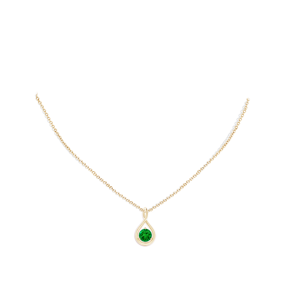 6mm AAAA Solitaire Round Emerald Infinity Twist Pendant in Yellow Gold pen