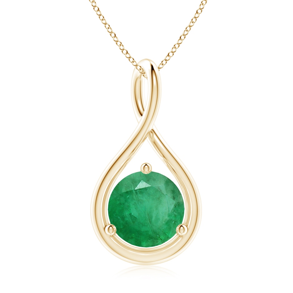 8mm A Solitaire Round Emerald Infinity Twist Pendant in Yellow Gold 