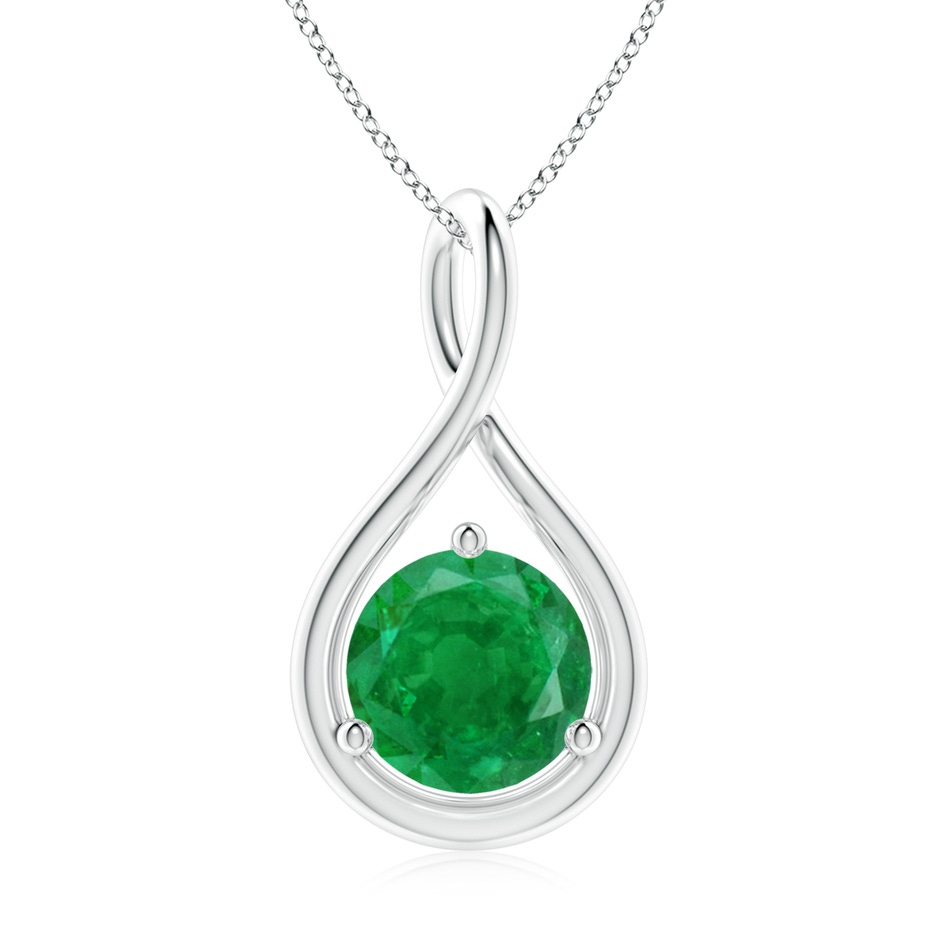 8mm AA Solitaire Round Emerald Infinity Twist Pendant in P950 Platinum 