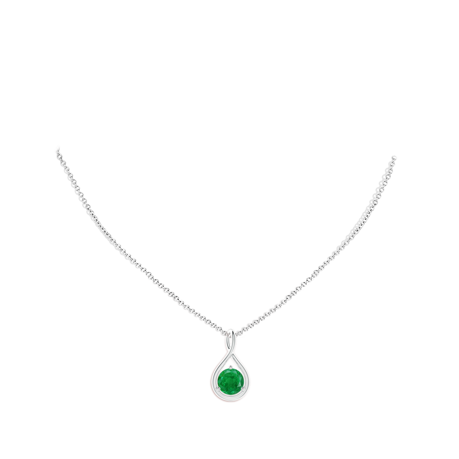 8mm AA Solitaire Round Emerald Infinity Twist Pendant in P950 Platinum pen