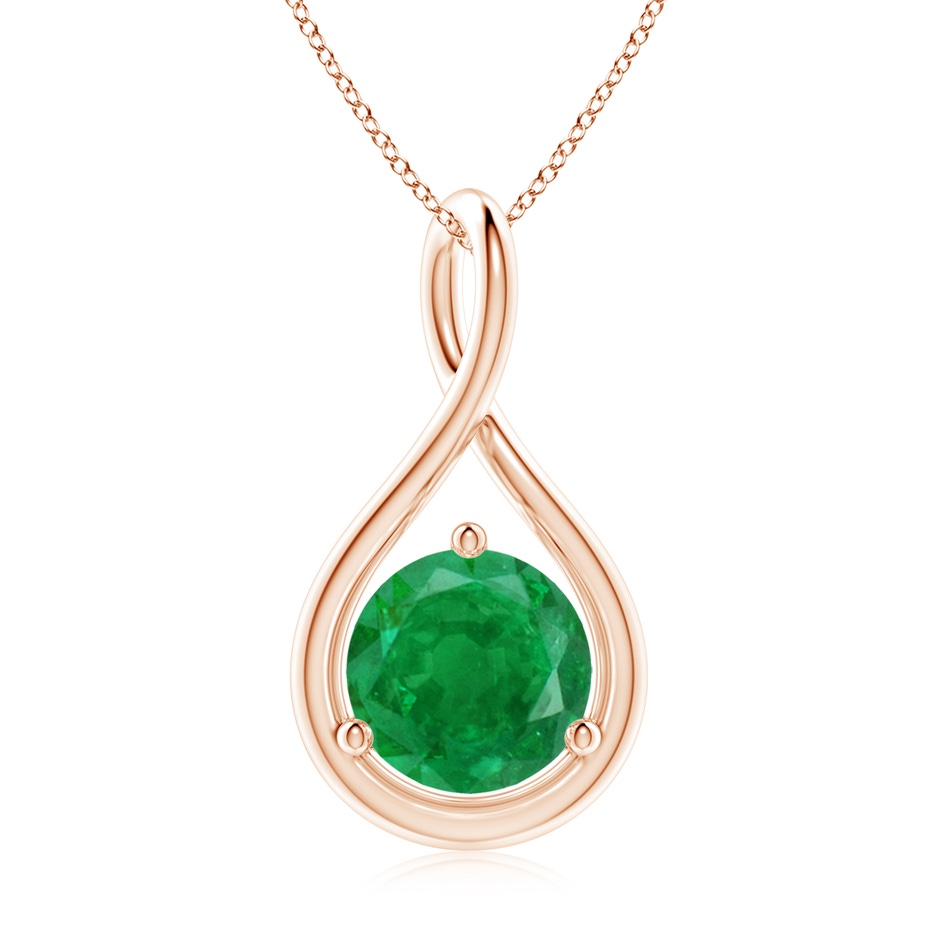 8mm AA Solitaire Round Emerald Infinity Twist Pendant in Rose Gold 