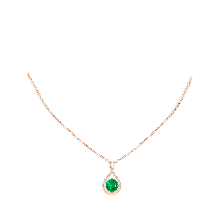 8mm AAA Solitaire Round Emerald Infinity Twist Pendant in Rose Gold pen