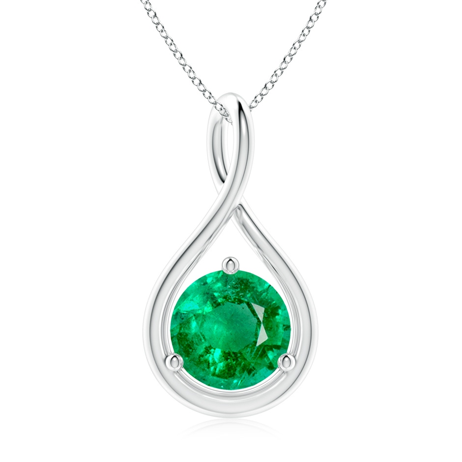 8mm AAA Solitaire Round Emerald Infinity Twist Pendant in White Gold 