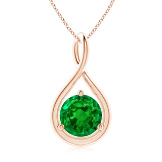 8mm AAAA Solitaire Round Emerald Infinity Twist Pendant in Rose Gold