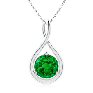 8mm AAAA Solitaire Round Emerald Infinity Twist Pendant in S999 Silver