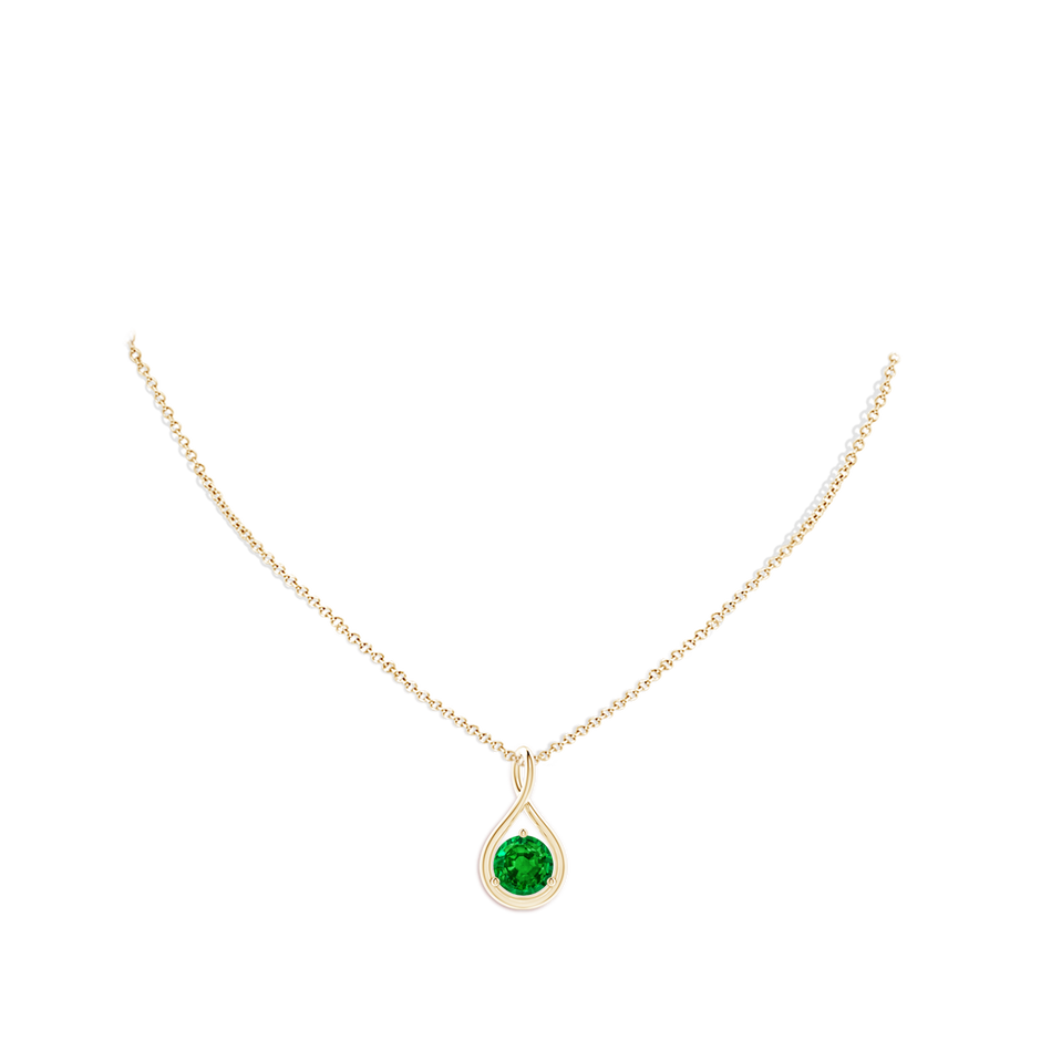 8mm AAAA Solitaire Round Emerald Infinity Twist Pendant in Yellow Gold pen