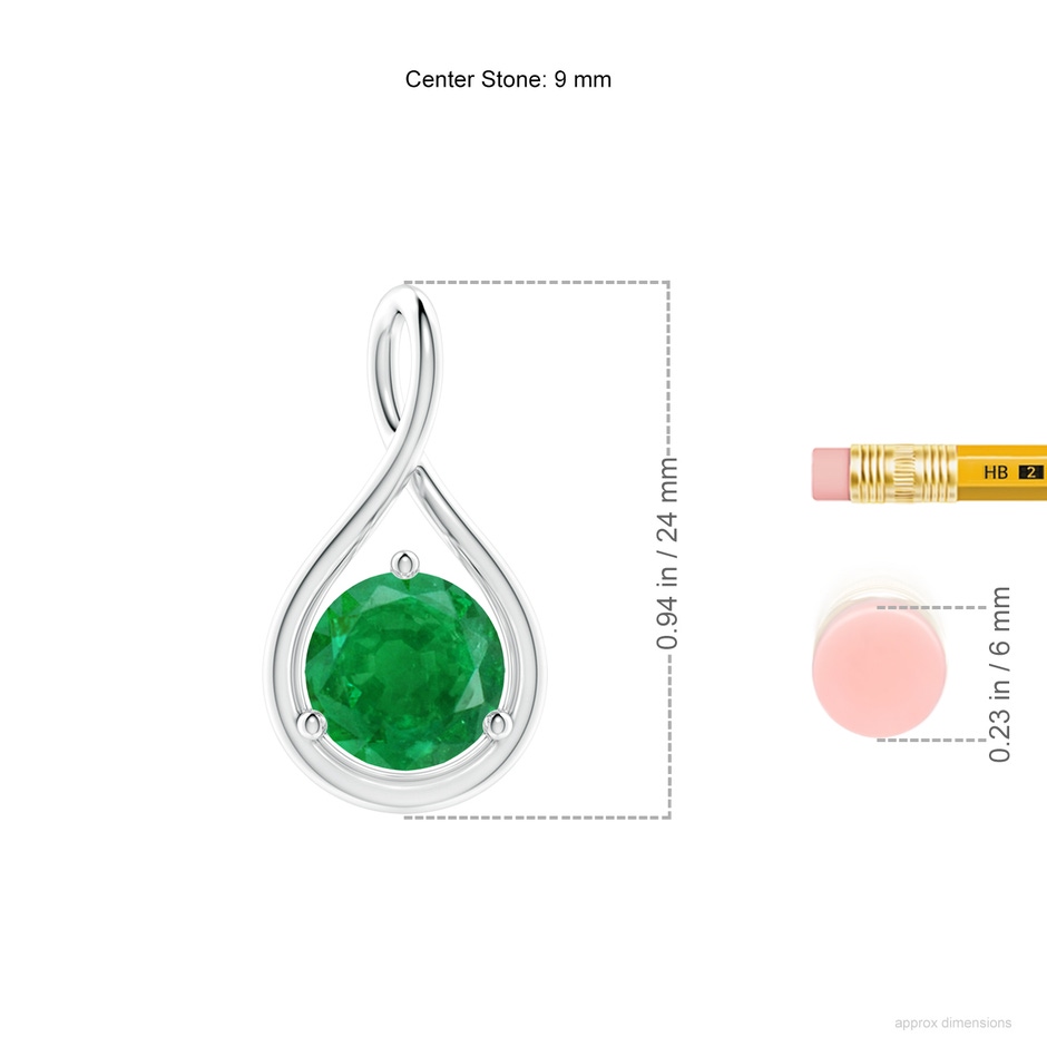 9mm AA Solitaire Round Emerald Infinity Twist Pendant in P950 Platinum ruler