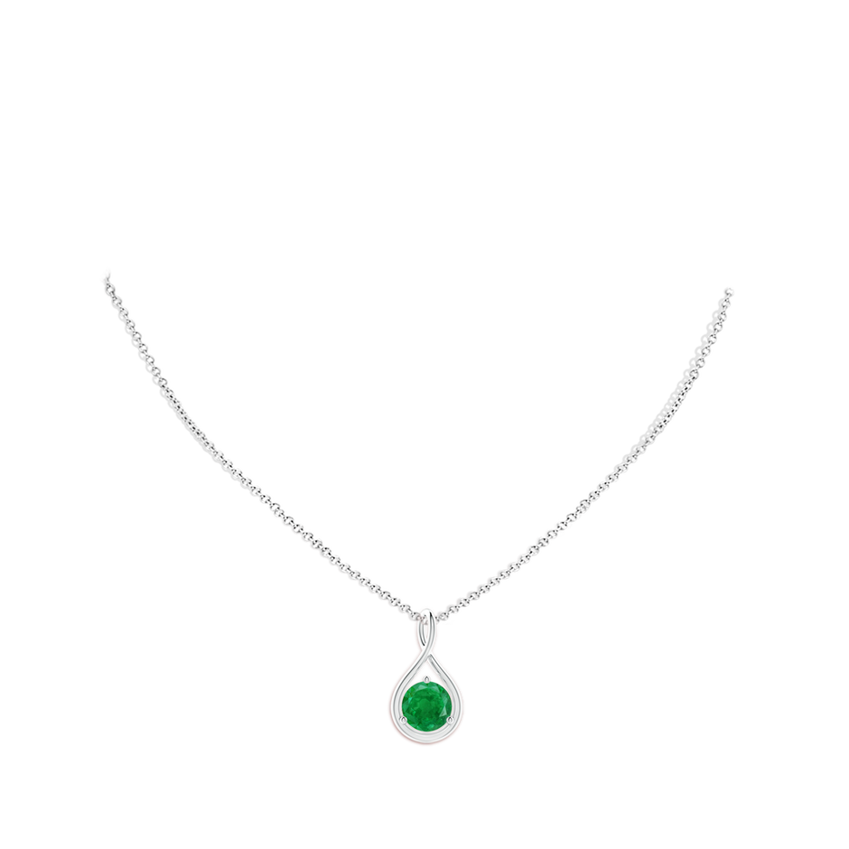 9mm AA Solitaire Round Emerald Infinity Twist Pendant in P950 Platinum pen