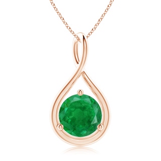 9mm AA Solitaire Round Emerald Infinity Twist Pendant in Rose Gold