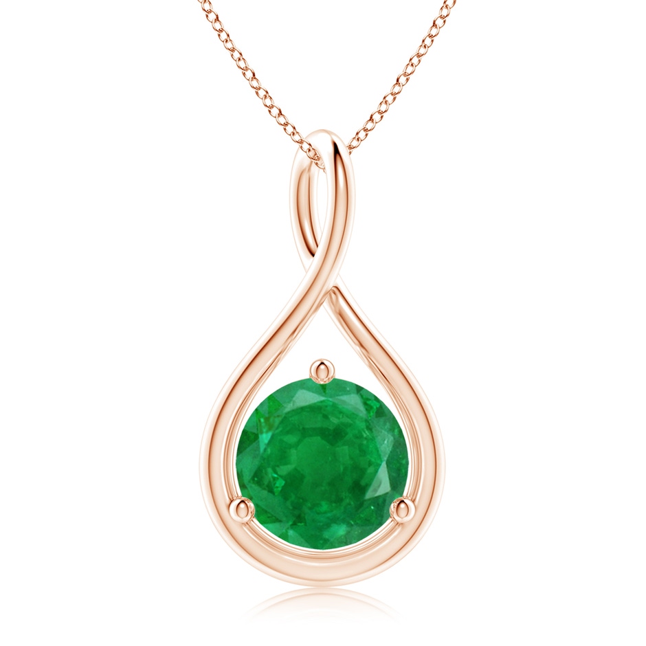 9mm AA Solitaire Round Emerald Infinity Twist Pendant in Rose Gold 