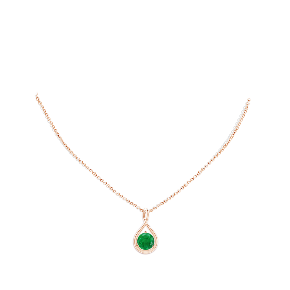 9mm AA Solitaire Round Emerald Infinity Twist Pendant in Rose Gold pen