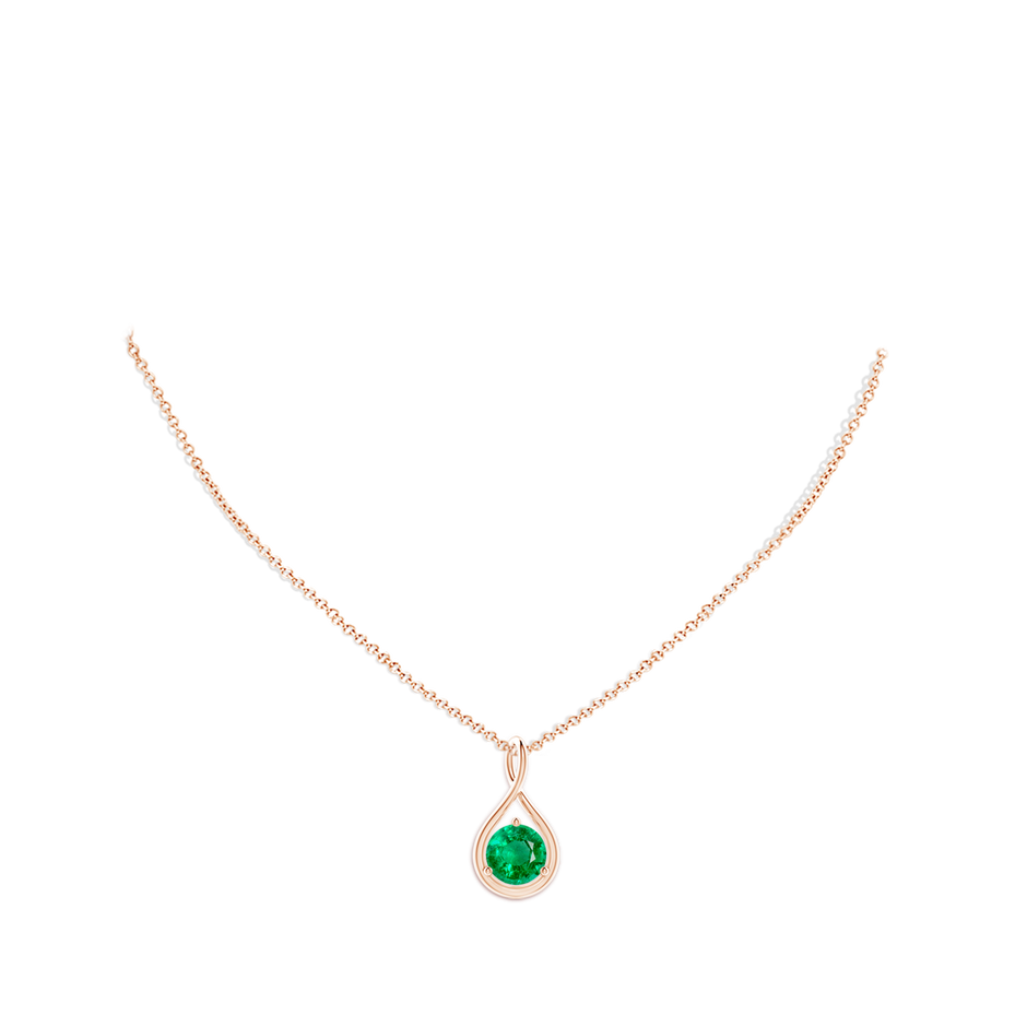 9mm AAA Solitaire Round Emerald Infinity Twist Pendant in Rose Gold pen