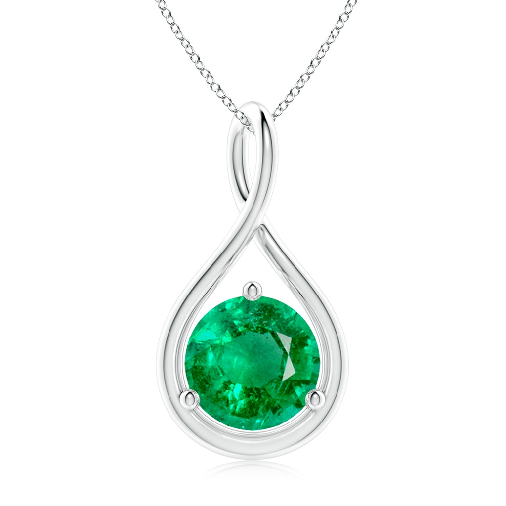 9mm AAA Solitaire Round Emerald Infinity Twist Pendant in White Gold 
