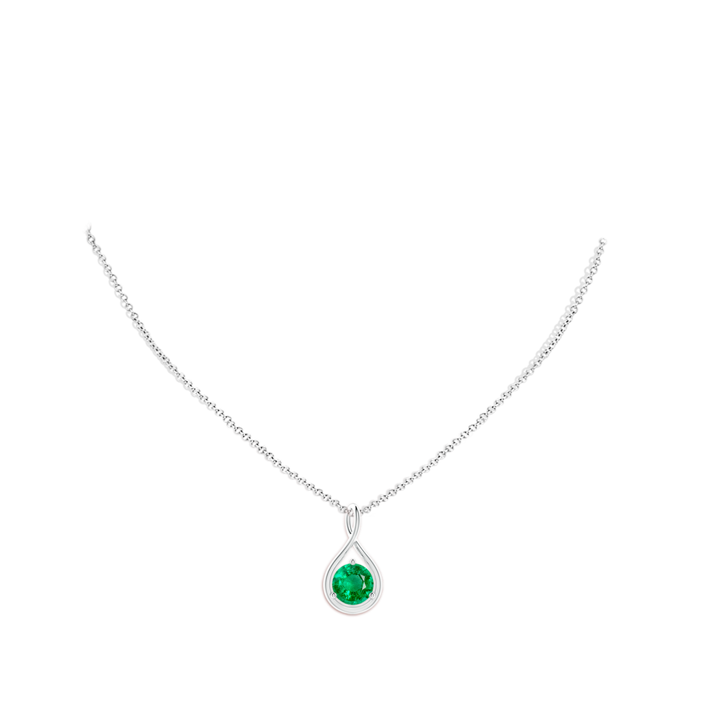 9mm AAA Solitaire Round Emerald Infinity Twist Pendant in White Gold pen