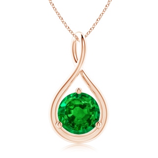 9mm AAAA Solitaire Round Emerald Infinity Twist Pendant in Rose Gold