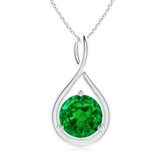9mm AAAA Solitaire Round Emerald Infinity Twist Pendant in S999 Silver