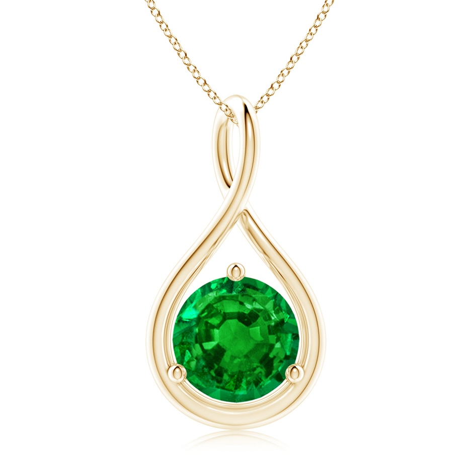 9mm AAAA Solitaire Round Emerald Infinity Twist Pendant in Yellow Gold 