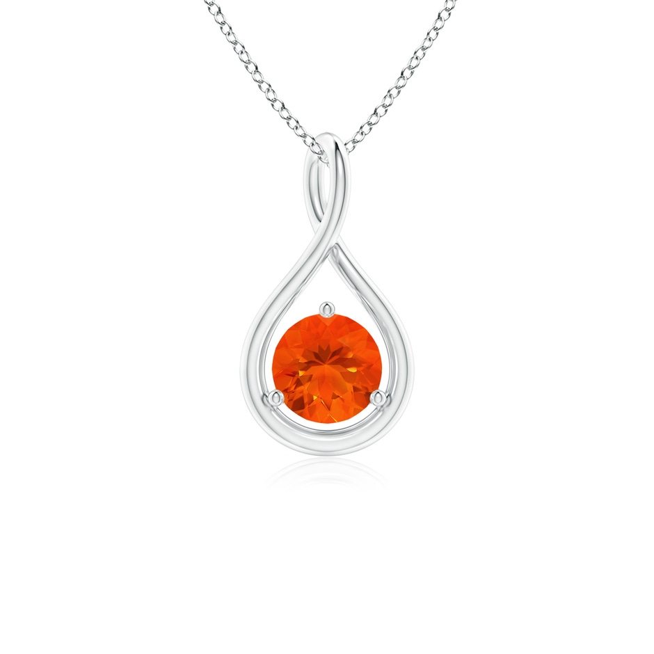 5mm AAA Solitaire Round Fire Opal Infinity Twist Pendant in White Gold 