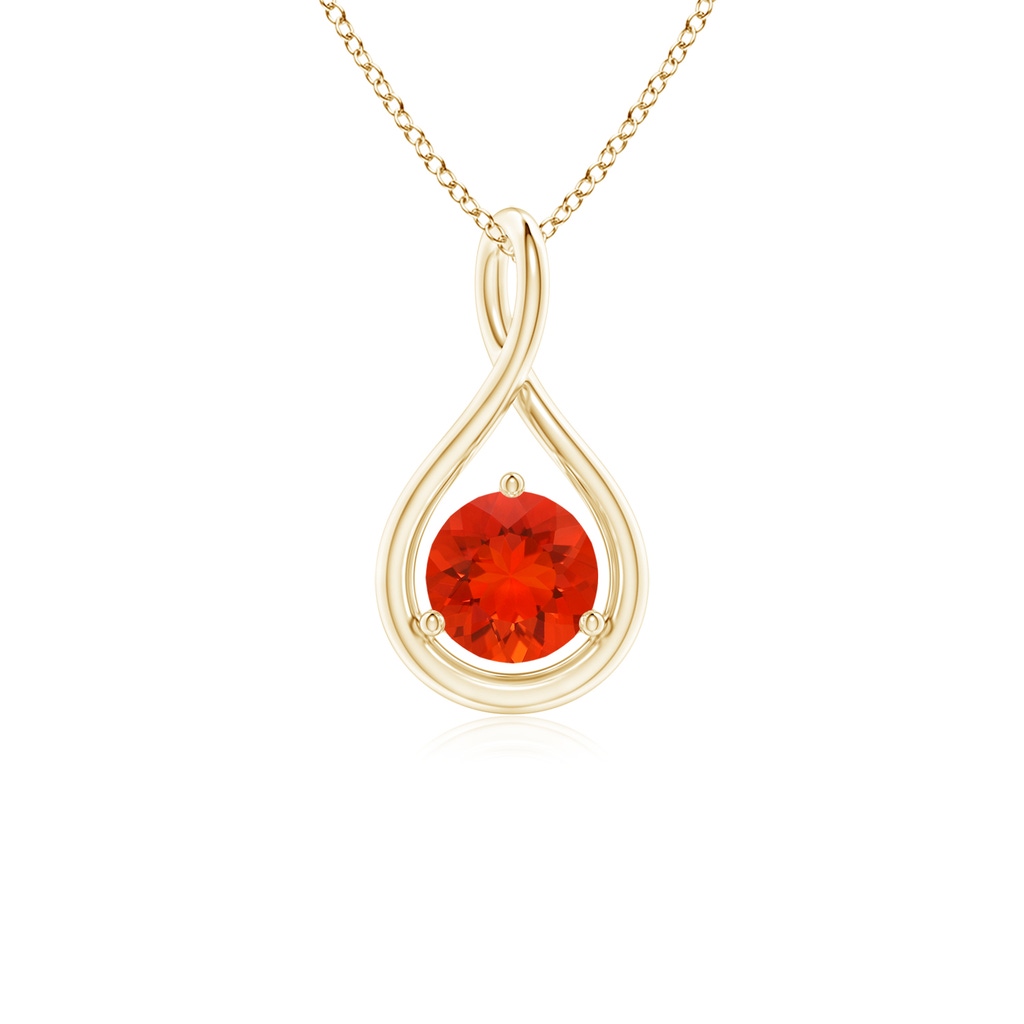 5mm AAAA Solitaire Round Fire Opal Infinity Twist Pendant in 10K Yellow Gold