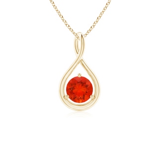 5mm AAAA Solitaire Round Fire Opal Infinity Twist Pendant in 10K Yellow Gold
