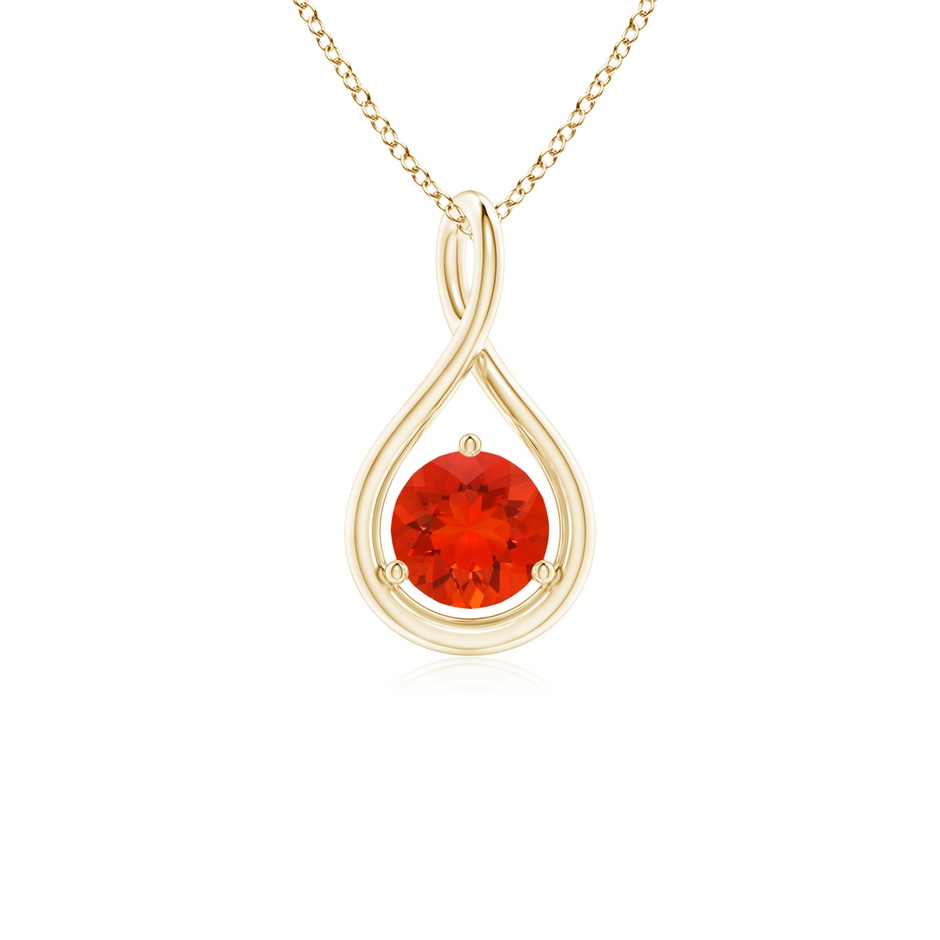 5mm AAAA Solitaire Round Fire Opal Infinity Twist Pendant in 10K Yellow Gold 