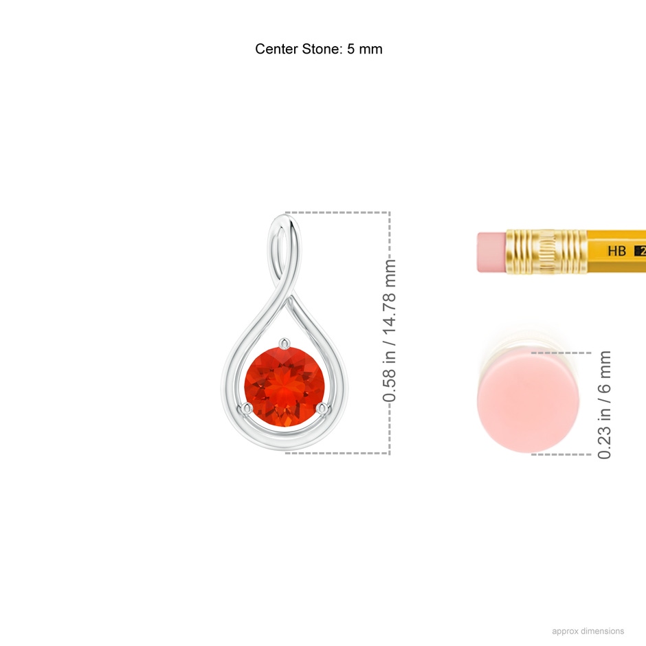 5mm AAAA Solitaire Round Fire Opal Infinity Twist Pendant in P950 Platinum ruler