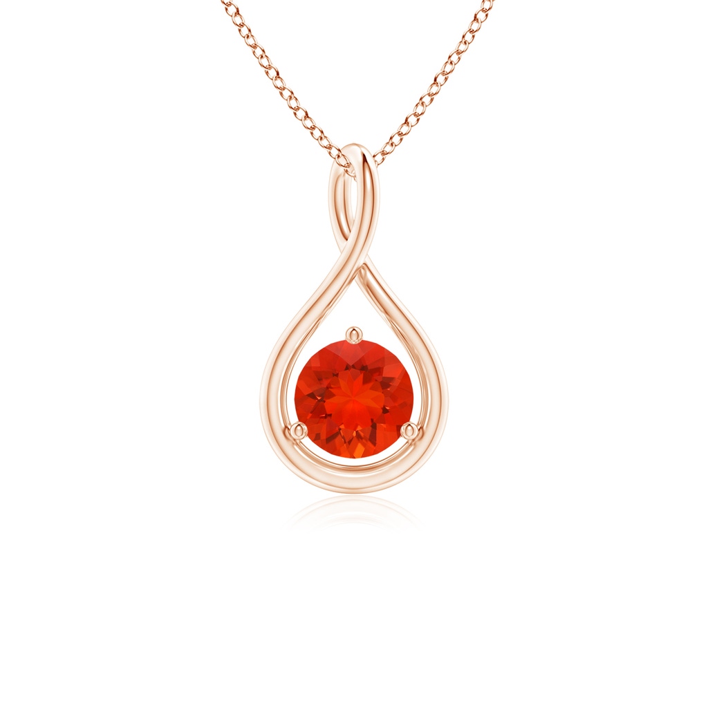 5mm AAAA Solitaire Round Fire Opal Infinity Twist Pendant in Rose Gold