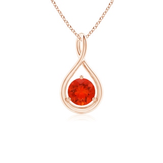 5mm AAAA Solitaire Round Fire Opal Infinity Twist Pendant in Rose Gold