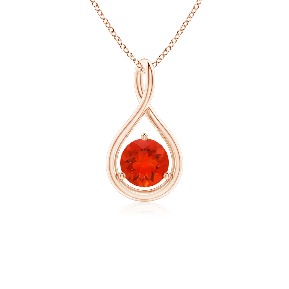 5mm AAAA Solitaire Round Fire Opal Infinity Twist Pendant in Rose Gold 
