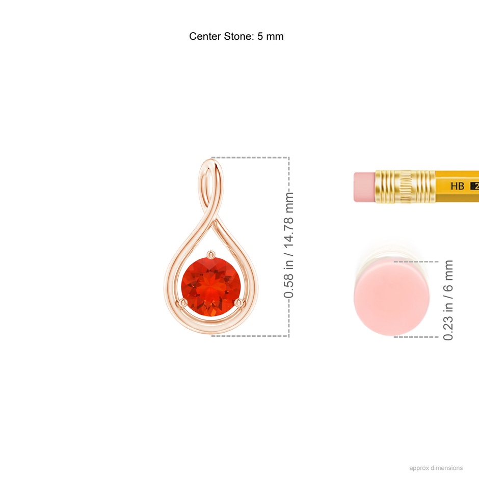 5mm AAAA Solitaire Round Fire Opal Infinity Twist Pendant in Rose Gold ruler