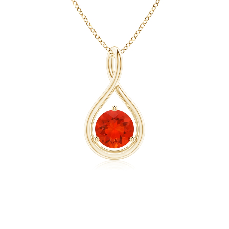 5mm AAAA Solitaire Round Fire Opal Infinity Twist Pendant in Yellow Gold 