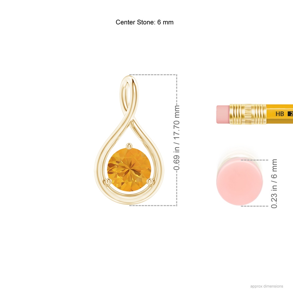 6mm A Solitaire Round Fire Opal Infinity Twist Pendant in Yellow Gold ruler